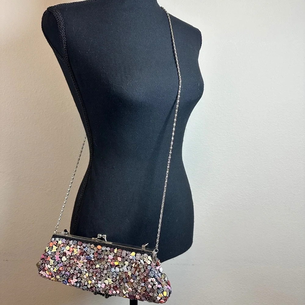 Beaded Evening‎ Clutch Colorful Kiss Lock Chain Strap Maximalist Whimsical